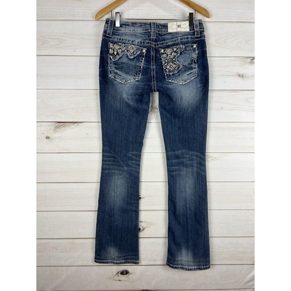 Miss Me Jeans Womens 28 Blue Bootcut Embroidered Pocket Low Rise Stretch - Picture 2 of 12